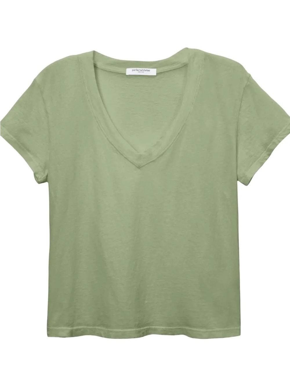 PerfectWhiteTee V Neck Cotton Short Sleeve T Shirt In Green Color Size Large